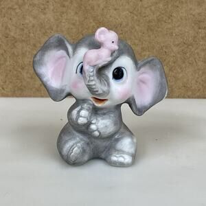 Kelvin Baby Elephant Mouse On Trunk Figurine Taiwan Vintage Shelf Sitter